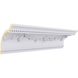 Ekena Millwork - MLD06X06X09FL - Endurathane Floral Swag Crown Moulding, 6 3/4"H x 6 7/8"P x 9 5/8"F x 94 1/2"L, (19 1/4" Repeat), Factory Primed