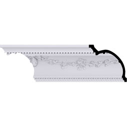 Ekena Millwork - MLD06X06X09FL - Endurathane Floral Swag Crown Moulding, 6 3/4"H x 6 7/8"P x 9 5/8"F x 94 1/2"L, (19 1/4" Repeat), Factory Primed