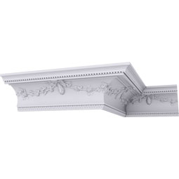 Ekena Millwork - MLD06X06X09FL - Endurathane Floral Swag Crown Moulding, 6 3/4"H x 6 7/8"P x 9 5/8"F x 94 1/2"L, (19 1/4" Repeat), Factory Primed