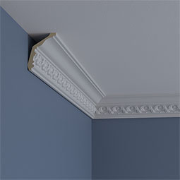 Ekena Millwork - MLD03X02X03IR - Endurathane Irwin Crown Moulding, 3 1/8"H x 2 3/8"P x 3 7/8"F x 94 1/2"L, (2" Repeat), Factory Primed