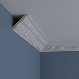 Ekena Millwork - MLD03X03X04BY - Endurathane Bradley Crown Moulding, 3"H x 3"P x 4 1/8"F x 94 1/2"L, (2 3/8" Repeat), Factory Primed