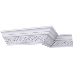 Ekena Millwork - MLD03X03X04BY - Endurathane Bradley Crown Moulding, 3"H x 3"P x 4 1/8"F x 94 1/2"L, (2 3/8" Repeat), Factory Primed