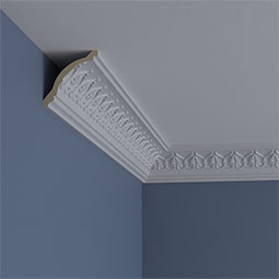Ekena Millwork - MLD03X03X04RH - Endurathane Rachelle Crown Moulding, 3"H x 3"P x 4 1/4"F x 94 1/2"L, (1 3/4" Repeat), Factory Primed