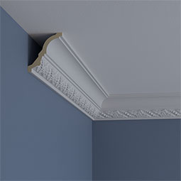 Ekena Millwork - MLD03X02X04LT - Endurathane Leaf Twist Crown Moulding, 3 1/4"H x 2 7/8"P x 4 3/8"F x 94 1/2"L, (3 1/4" Repeat), Factory Primed