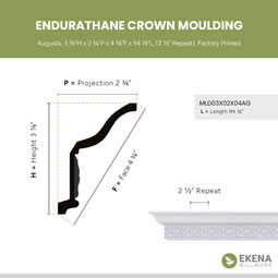 Ekena Millwork - MLD03X02X04AG - Endurathane Augusta Crown Moulding, 3 7/8"H x 2 3/4"P x 4 3/4"F x 94 1/2"L, (2 1/2" Repeat), Factory Primed