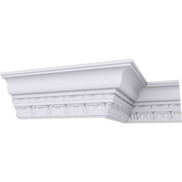 Ekena Millwork - MLD04X03X05LS - Endurathane Leslie Crown Moulding, 4"H x 3 1/4"P x 5 1/8"F x 94 1/2"L, (1 7/8" Repeat), Factory Primed