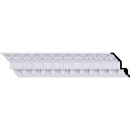 Ekena Millwork - MLD05X03X06DE - Endurathane Dentil and Leaf Crown Moulding, 5"H x 3 7/8"P x 6 3/8"F x 94 1/2"L, (2" Repeat), Factory Primed
