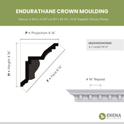 Ekena Millwork - MLD04X04X06MC - Endurathane Marcus Crown Moulding, 4 7/8"H x 4 1/4"P x 6 1/2"F x 94 1/2"L, (4 3/4" Repeat), Factory Primed