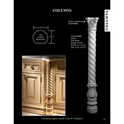 Pearlworks - COLM-104B - Approx. 5" x 36-3/4" x 3-1/4" Tall flat back rope twist Cabinet Column (Top 3-1/2" x 2-1/2") with base. Collar accepts any 3/4" insert. Use CAP-103B.