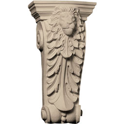 Pearlworks - CB-220B - Approx. 4" x 7-1/4" x 2-1/4" Lion's face on acanthus, beads at bottom.