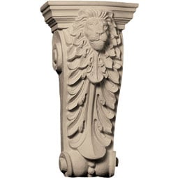 Pearlworks - CB-220E - Approx. 6-1/2" x 14-1/2" x 3-1/4" Lion's face on acanthus, beads at bottom.