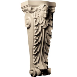 Pearlworks - CB-221B - Approx. 4" x 7-1/4" x 2-1/4" Woman's face on acanthus, beads at bottom.