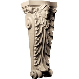 Pearlworks - CB-221C - Approx. 5" x 9-1/4" x 2-3/4" Woman's face on acanthus, beads at bottom.