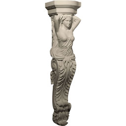 Pearlworks - CB-305B - Approx. 11" x 47-1/2" x 9" Female sculpture with acanthus at bottom.
