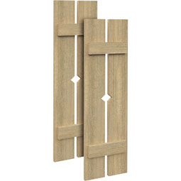 Fypon, Ltd. - SH2PD - 2 Planks w/ Diamond Cutout and 2 Battens Rough Sawn Cedar Faux Wood Shutters (Per Pair)