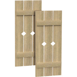 Fypon, Ltd. - SH3PD - 3 Planks w/ Diamond Cutout and 2 Battens Rough Sawn Cedar Faux Wood Shutters (Per Pair)