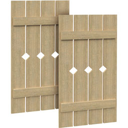 Fypon, Ltd. - SH4PD - 4 Planks w/ Diamond Cutout and 2 Battens Rough Sawn Cedar Faux Wood Shutters (Per Pair)