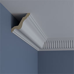 Ekena Millwork - MLD03X03X04CI - Endurathane Carrillo Crown Moulding, 3"H x 3"P x 4 1/4"F x 94 1/2"L, Factory Primed