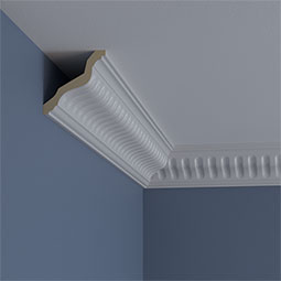 Ekena Millwork - MLD04X04X05LI - Endurathane Linus Crown Moulding, 3 3/8"H x 3 3/8"P x 5"F x 94 1/2"L, Factory Primed