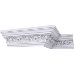 Ekena Millwork - MLD03X03X05VE - Endurathane Versailles Crown Moulding, 3 3/8"H x 3 3/8"P x 4 3/4"F x 94 1/2"L, Factory Primed