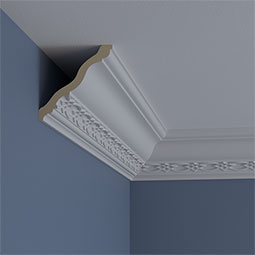 Ekena Millwork - MLD04X04X06LO - Endurathane Loera Crown Moulding, 4 3/8"H x 4 3/8"P x 6 1/8"F x 94 1/2"L, Factory Primed