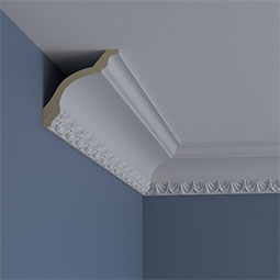 Ekena Millwork - MLD04X04X06SH - Endurathane Shell Crown Moulding, 4 1/8"H x 4 1/8"P x 5 3/4"F x 94 1/2"L, Factory Primed
