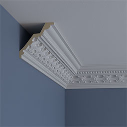 Ekena Millwork - MLD04X04X06ZA - Endurathane Zadlo Crown Moulding, 4 1/8"H x 4 1/8"P x 5 7/8"F x 94 1/2"L, Factory Primed