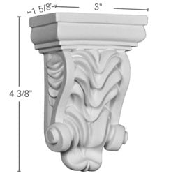 Ekena Millwork - COR03X02X04AL - Endurathane Alexandria Corbel, 3"W x 1 5/8"D x 4 3/8"H, Factory Primed