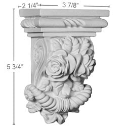 Ekena Millwork - COR04X02X06RO - Endurathane Rose Corbel, 3 7/8"W x 2 1/4"D x 5 3/4"H, Factory Primed