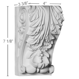 Ekena Millwork - COR04X03X07LE - Endurathane Leaf Corbel, 4"W x 3 3/8"D x 7 1/8"H, Factory Primed