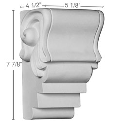Ekena Millwork - COR05X05X08DY - Endurathane Dylan Corbel, 5 1/8"W x 4 1/2"D x 7 7/8"H, Factory Primed