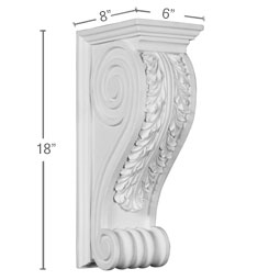 Ekena Millwork - COR08X06X18PE - Endurathane Peralta Corbel, 6"W x 8"D x 18"H, Factory Primed