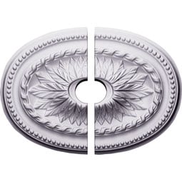 Ekena Millwork - CM18SA2-03500 - Endurathane Saverne Ceiling Medallion, 18 1/2"W x 13 1/2"H x 3 1/2"ID x 1 7/8"P (Fits Canopies up to 3 1/2"), Two Piece, Factory Primed