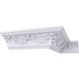 Ekena Millwork - MLD01X02X02RO - Endurathane Running Rose Crown Moulding, 1 7/8"H x 2"P x 2 7/8"F x 94 1/2"L, Factory Primed