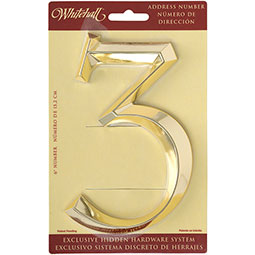 Whitehall Products LLC - WH11103 - 4"L x 1/2"W x 6"H Classic Number 3, Polished Brass