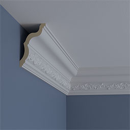 Ekena Millwork - MLD05X03X05DL - Endurathane Delfina Crown Moulding, 5"H x 3"P x 5"F x 94 1/2"L, (5 1/4" Repeat), Factory Primed