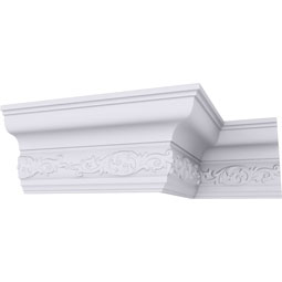 Ekena Millwork - MLD05X03X05DL - Endurathane Delfina Crown Moulding, 5"H x 3"P x 5"F x 94 1/2"L, (5 1/4" Repeat), Factory Primed