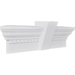 Ekena Millwork - CRH09XKF-DE - Endurathane Traditional Crosshead w/ Flat Keystone & Dentil Trim, 9", Factory Primed