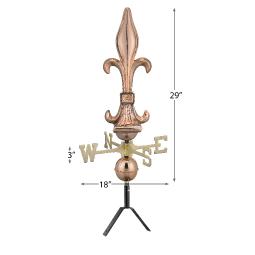 Good Directions - GD739D - 29" Fleur-De-Lis Pure Copper Rooftop Finial with Directionals and Steel Roof Mount