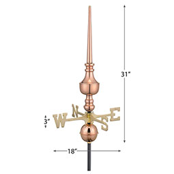 Good Directions - GD740VC - Victoria Rooftop Finial w/ Brass Directionals, Pure Copper