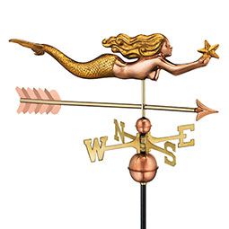 Good Directions - GD966GLA - Mermaid with Starfish and Arrow Weathervane - Pure Copper with Golden Leaf Finish