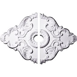 Ekena Millwork - CM37X26PE2-03500 - Endurathane Piedmont Ceiling Medallion, 37"W x 26"H x 1 3/8"P, (For Canopies up to 3 1/2"), Two Piece, Factory Primed