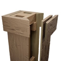 Ekena Millwork - COLURUSTIC - Timberthane Hand Hewn Faux Wood Non-Tapered Square Column Wrap w/ Standard Capital & Base, Factory Prepped