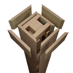 Ekena Millwork - COLURUSTIC - Timberthane Hand Hewn Faux Wood Non-Tapered Square Column Wrap w/ Standard Capital & Base, Factory Prepped