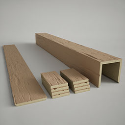 Ekena Millwork - COLURUSTIC - Timberthane Hand Hewn Faux Wood Non-Tapered Square Column Wrap w/ Standard Capital & Base, Factory Prepped