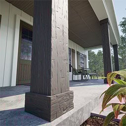 Ekena Millwork - COLURUSTIC - Timberthane Hand Hewn Faux Wood Non-Tapered Square Column Wrap w/ Standard Capital & Base, Factory Prepped