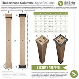 Ekena Millwork - COLURUSTIC - Timberthane Hand Hewn Faux Wood Non-Tapered Square Column Wrap w/ Standard Capital & Base, Factory Prepped