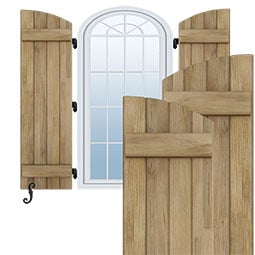 Ekena Millwork - ARWBE - Americraft Exterior Real Wood Elliptical Top Board-n-Batten Shutters (Per Pair)