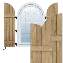 Ekena Millwork - ARWBQ - Americraft Exterior Real Wood Joined Board-n-Batten Shutters w/ Arch Top (Per Pair)