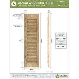 Ekena Millwork - ARWLV - Americraft Louver Exterior Real Wood Shutters (Per Pair), w/ Aluminum Shutter Caps